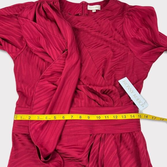 Ronny Kobo Shanaya Draped Moiré Mini Dress in Red Size Large NEW - Picture 8 of 11